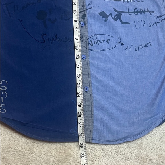 Desigual Graffiti Blue and Grey Men's Button Down Shirt sz S Embroidered Details - Picture 9 of 13